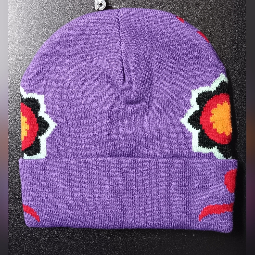 Sugar Skull Purple Knit Beanie Hat Day of the Dead One Size - Picture 3 of 3